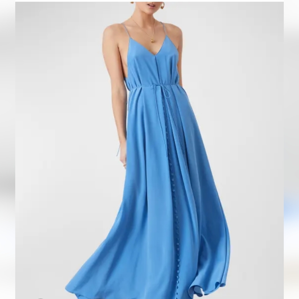 JOSLIN Isobel Button-Front Silk Trapeze Maxi Dress NWT